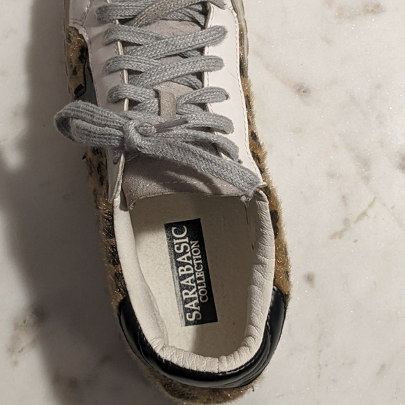 Sarabasic Collection Leopard Pony Fur White Suede Black Star Sneaker Euro 38 - Picture 10 of 15